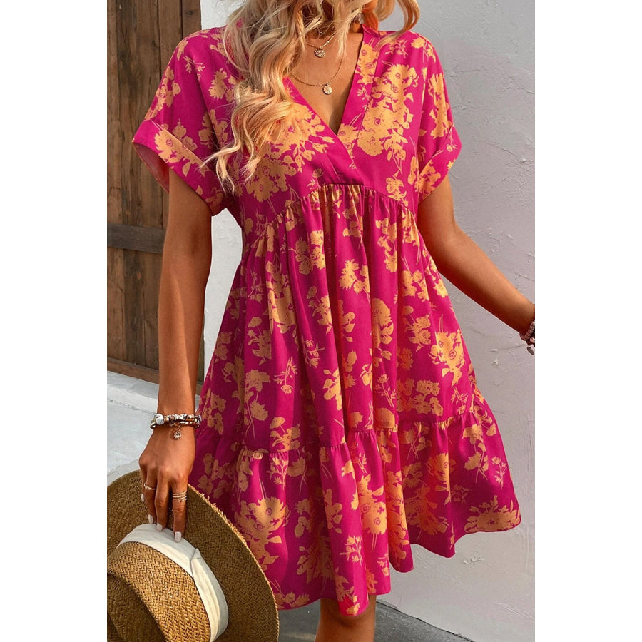 Rose Floral Print Batwing Sleeve Smock Dress Dresses/Floral Dresses