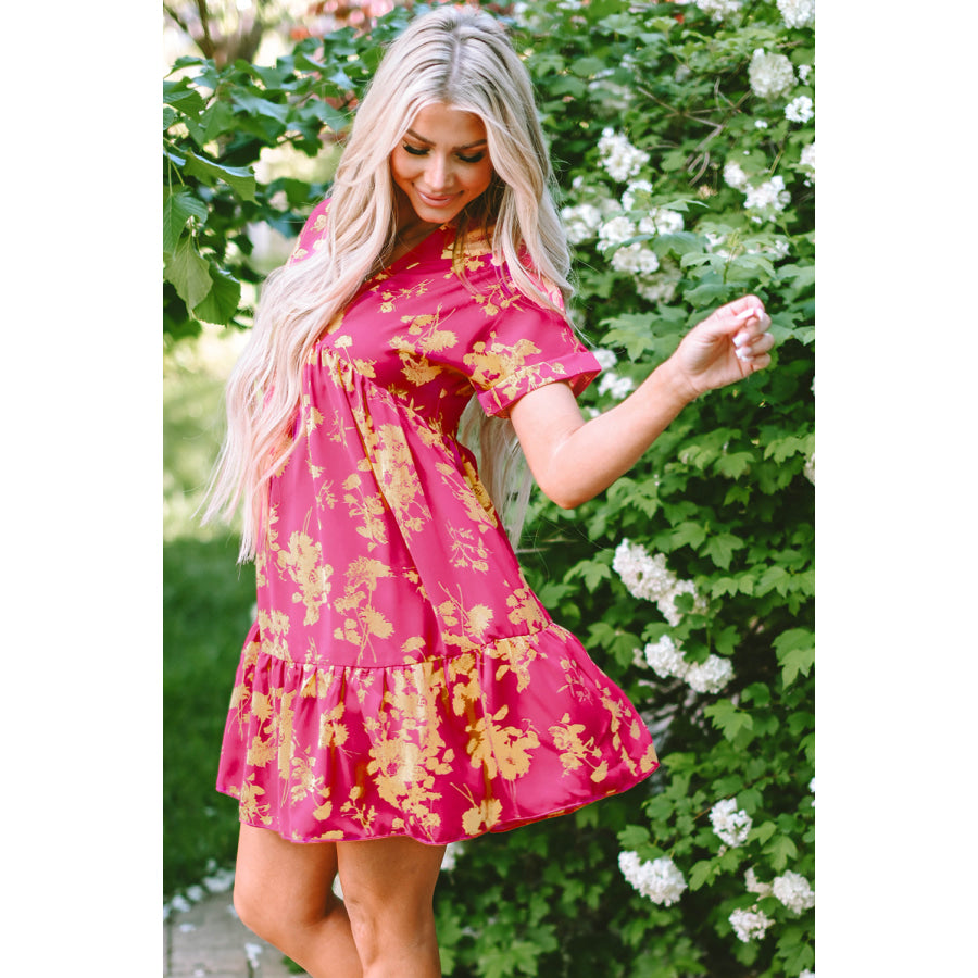 Rose Floral Print Batwing Sleeve Smock Dress Dresses/Floral Dresses