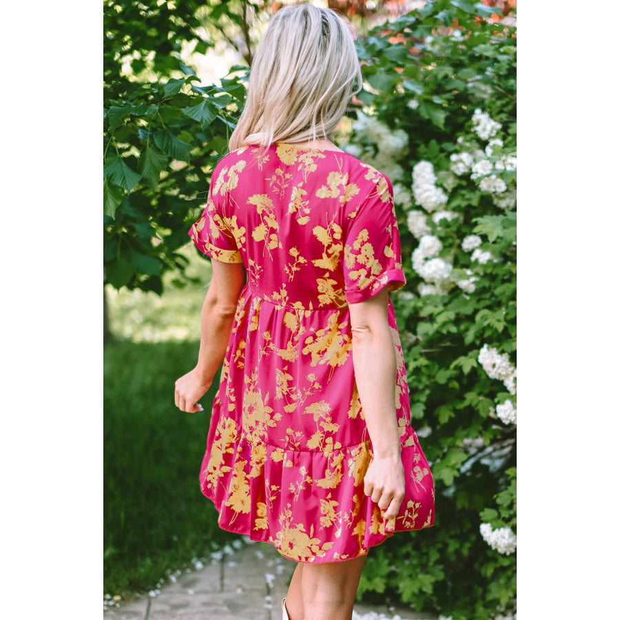 Rose Floral Print Batwing Sleeve Smock Dress Dresses/Floral Dresses