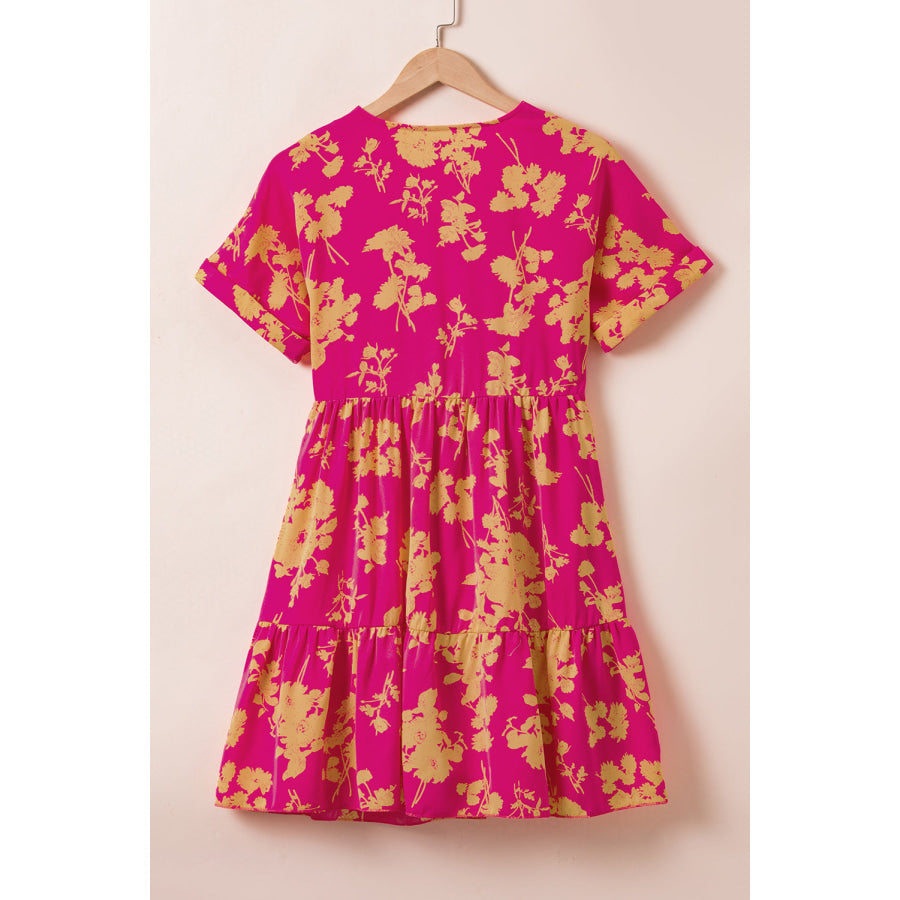 Rose Floral Print Batwing Sleeve Smock Dress Dresses/Floral Dresses