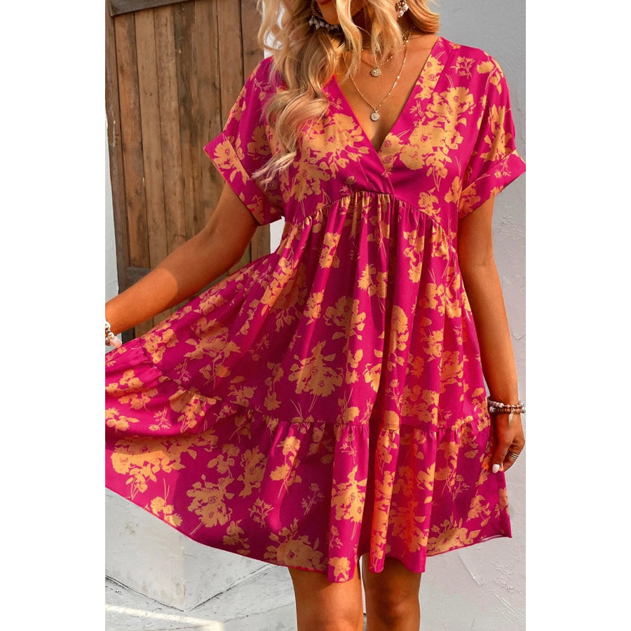 Rose Floral Print Batwing Sleeve Smock Dress Dresses/Floral Dresses