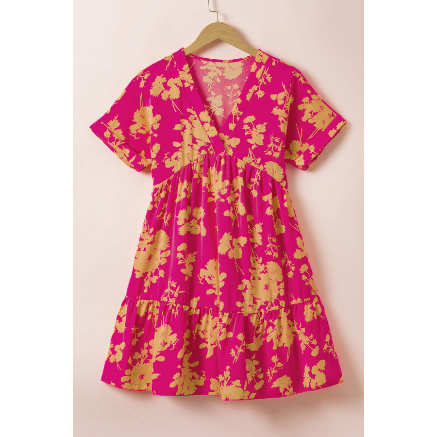 Rose Floral Print Batwing Sleeve Smock Dress Dresses/Floral Dresses