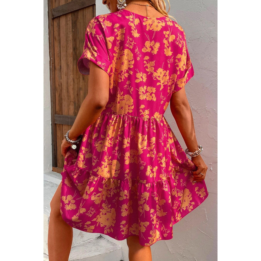 Rose Floral Print Batwing Sleeve Smock Dress Dresses/Floral Dresses