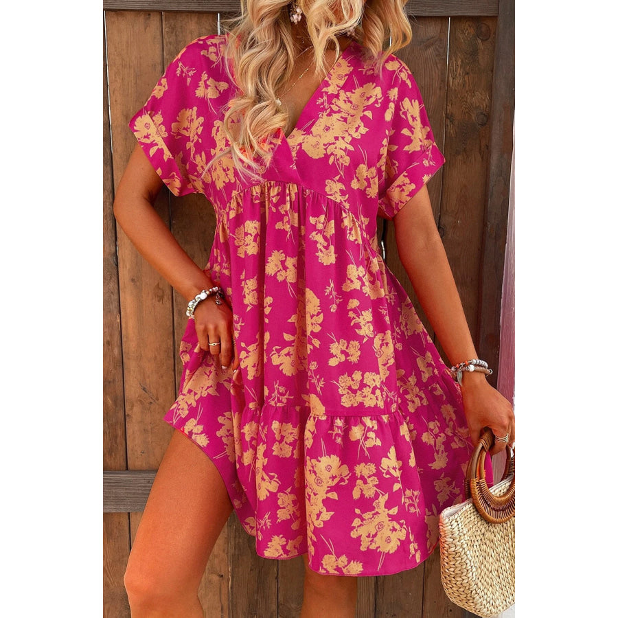 Rose Floral Print Batwing Sleeve Smock Dress Dresses/Floral Dresses