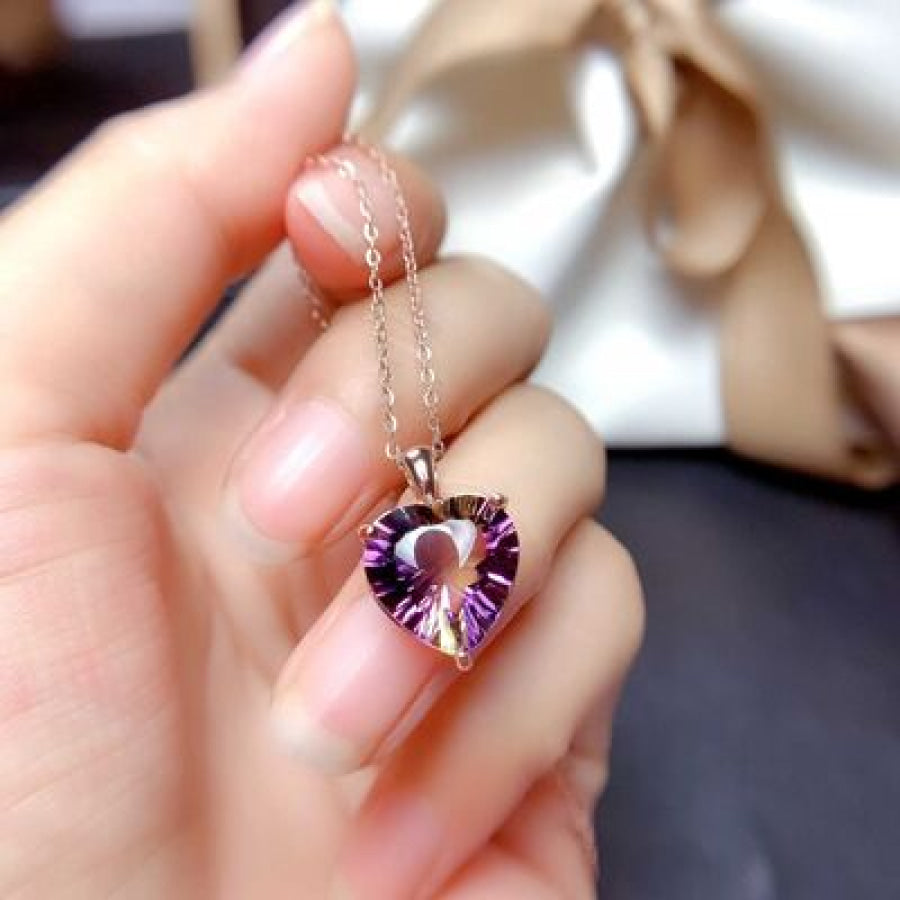 Rose Gold - Plated Artificial Gemstone Heart Pendant Necklace Gold / One Size Apparel and Accessories