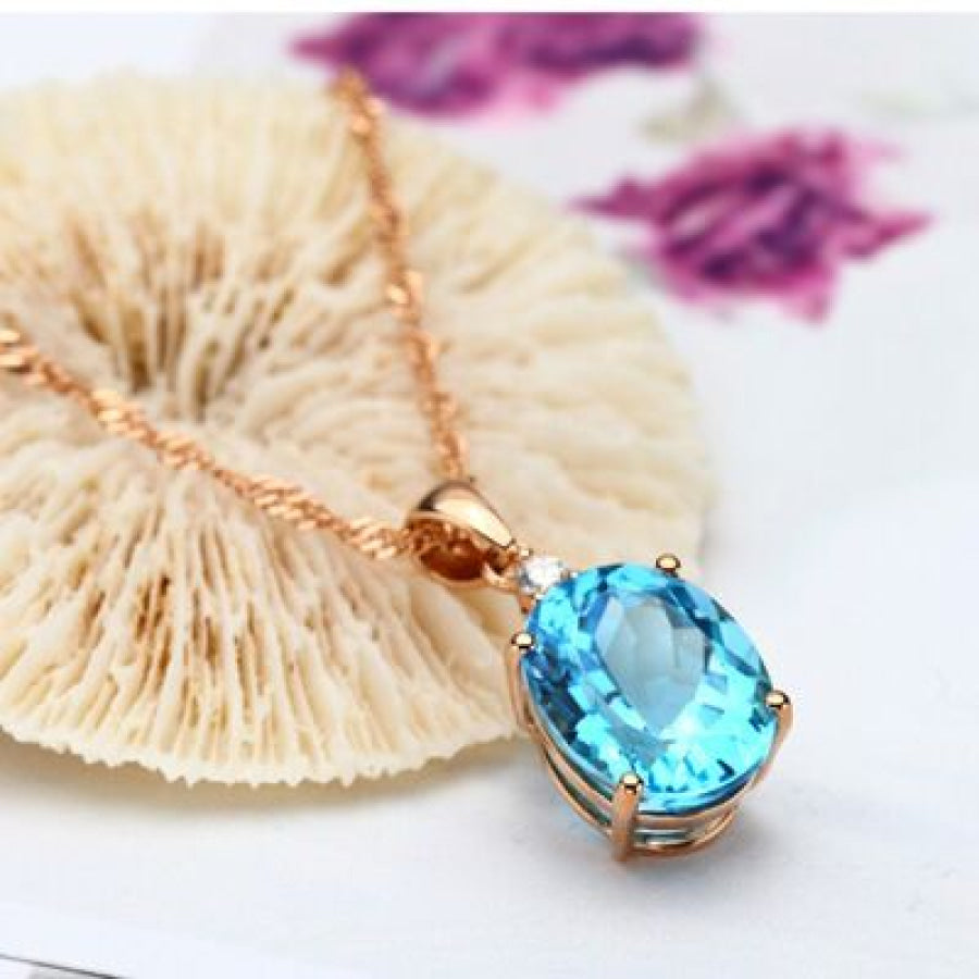 Rose Gold - Plated Artificial Gemstone Pendant Necklace Gold / One Size Apparel and Accessories