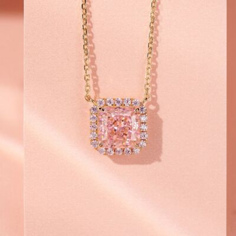 Rose Gold - Plated Artificial Gemstone Square Necklace Gold / One Size Apparel and Accessories