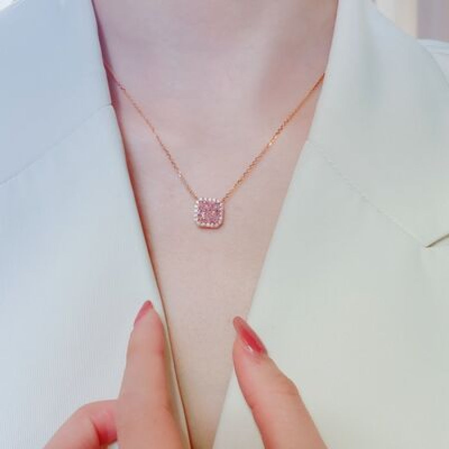 Rose Gold - Plated Artificial Gemstone Square Necklace Gold / One Size Apparel and Accessories