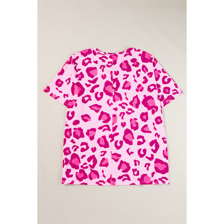 Rose Leopard Print V Neck Plus Size Tee Plus Size/Plus Size Tops/Plus Size Tops &amp; Tees