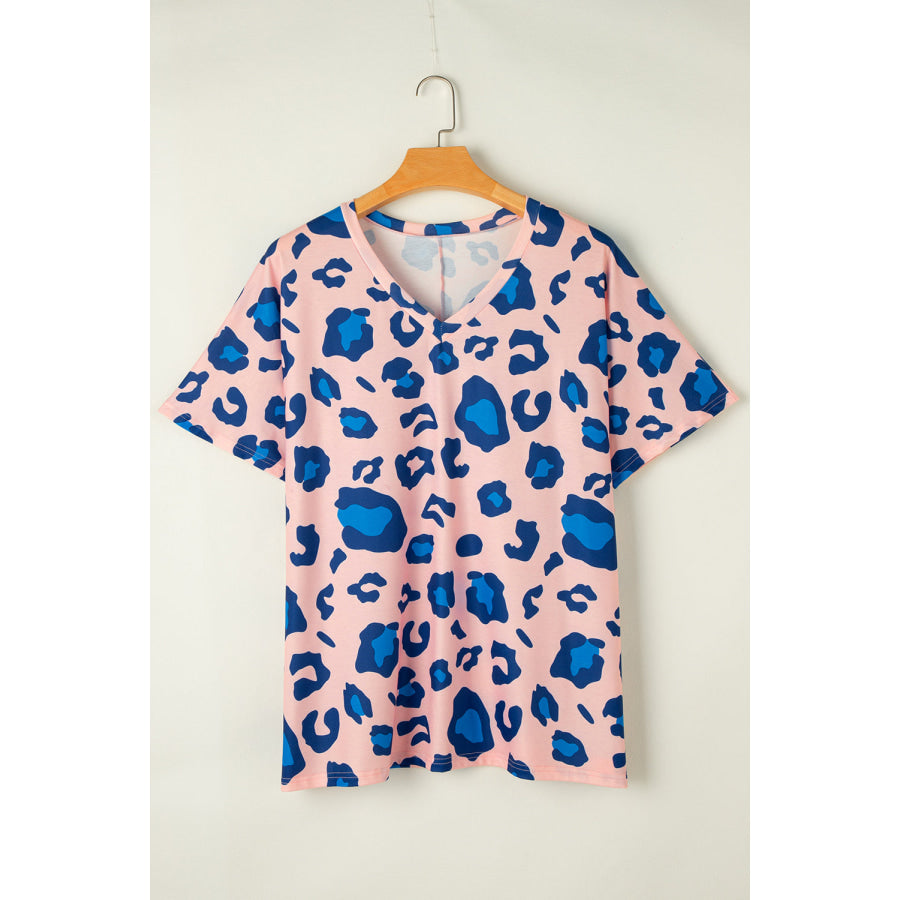 Rose Leopard Print V Neck Plus Size Tee Plus Size/Plus Size Tops/Plus Size Tops &amp; Tees