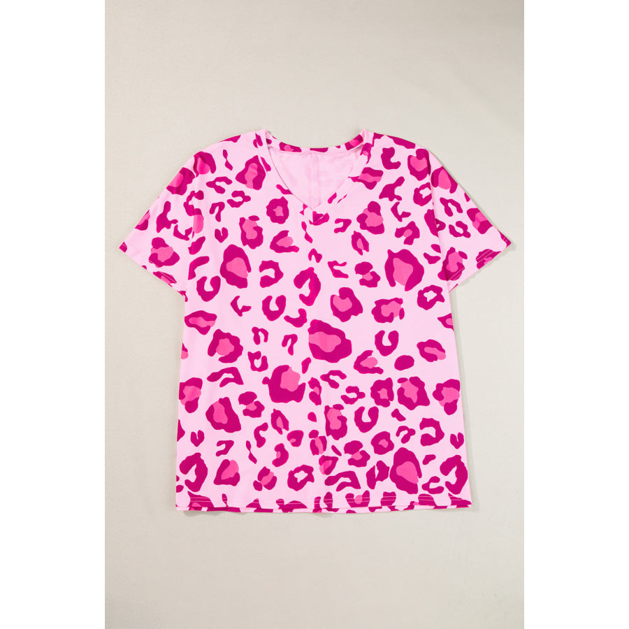 Rose Leopard Print V Neck Plus Size Tee Plus Size/Plus Size Tops/Plus Size Tops &amp; Tees