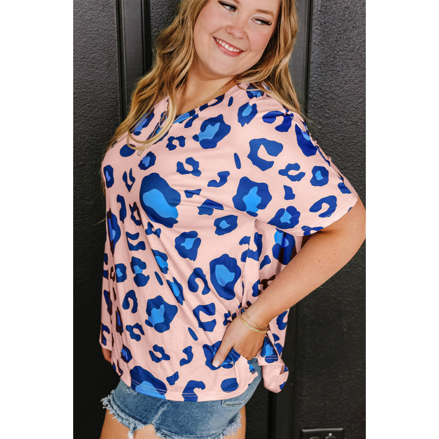 Rose Leopard Print V Neck Plus Size Tee Plus Size/Plus Size Tops/Plus Size Tops &amp; Tees