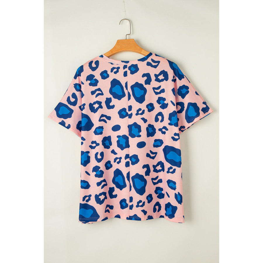 Rose Leopard Print V Neck Plus Size Tee Plus Size/Plus Size Tops/Plus Size Tops &amp; Tees