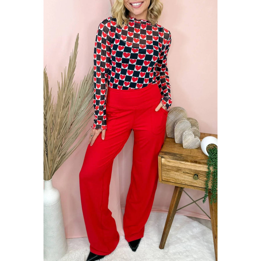 Rose Plaid Mesh Sheer Long Sleeve Top Tops/Long Sleeve Tops