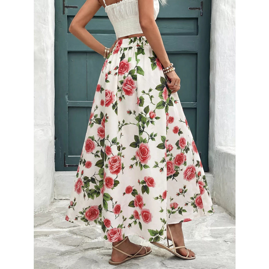 Rose Print Flowy Maxi Skirt Apparel and Accessories