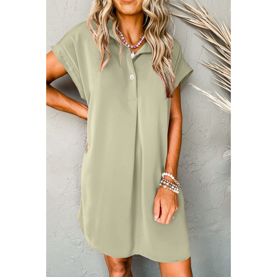 Rose Red Buttoned Collar Shift T-shirt Mini Dress Dresses/Mini Dresses