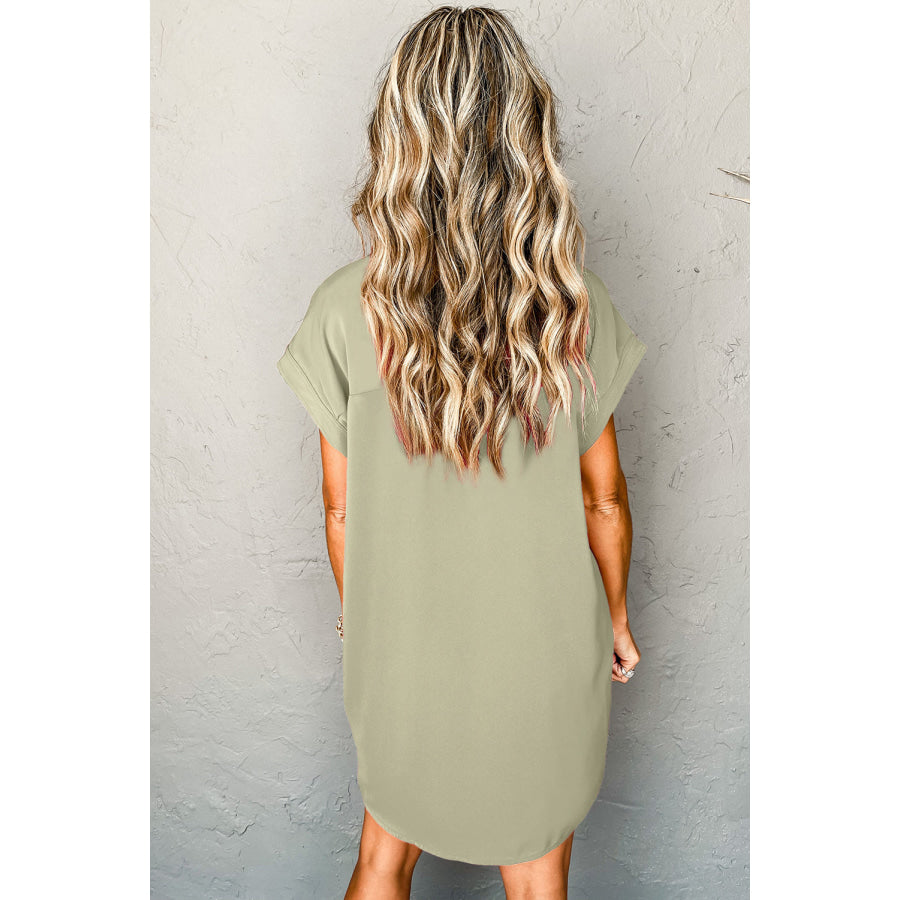 Rose Red Buttoned Collar Shift T-shirt Mini Dress Dresses/Mini Dresses