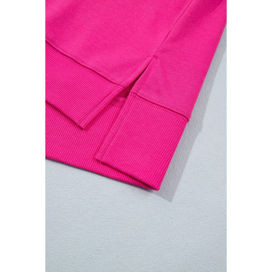 Rose Red Colorblock Gingham Sleeve Crewneck Sweatshirt Tops/Sweatshirts & Hoodies