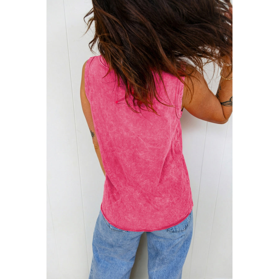 Rose Red Mineral Wash V Neck Tank Top Tops/Tank Tops