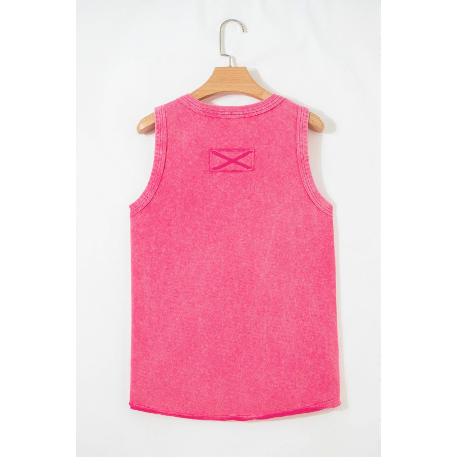 Rose Red Mineral Wash V Neck Tank Top Tops/Tank Tops