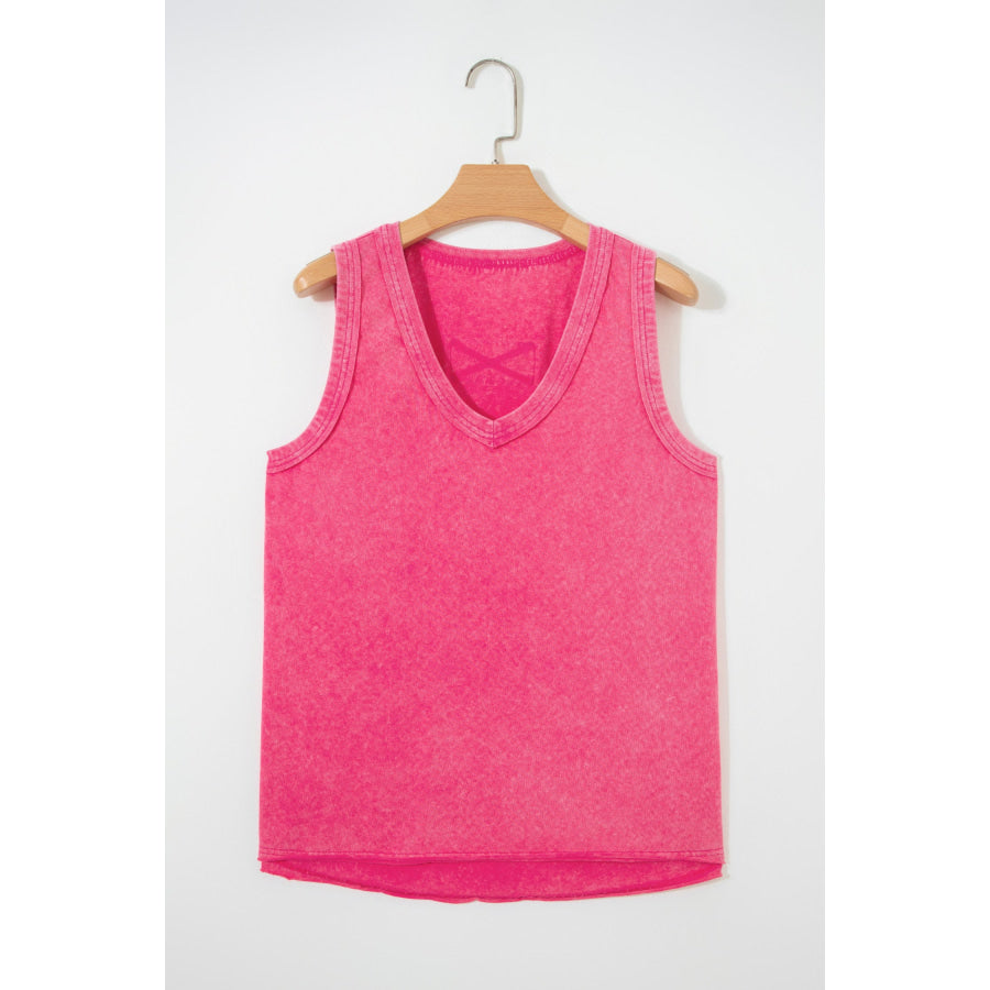 Rose Red Mineral Wash V Neck Tank Top Tops/Tank Tops