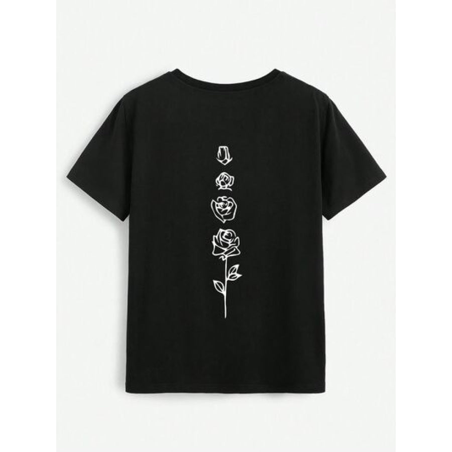 Rose Round Neck Short Sleeve T - Shirt Black / S Apparel and Accessories