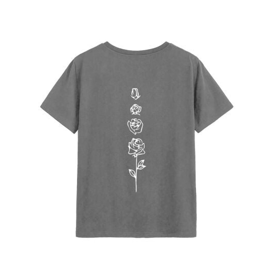 Rose Round Neck Short Sleeve T - Shirt Charcoal / S Apparel and Accessories