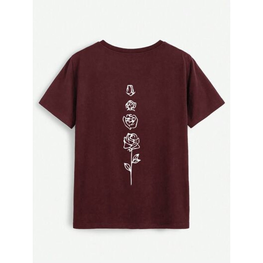 Rose Round Neck Short Sleeve T - Shirt Wine / S Apparel and Accessories