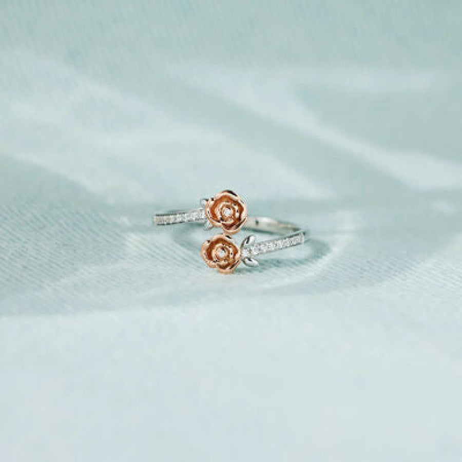 Rose Shape Inlaid Zircon Bypass Ring Silver / 6 Apparel and Accessories