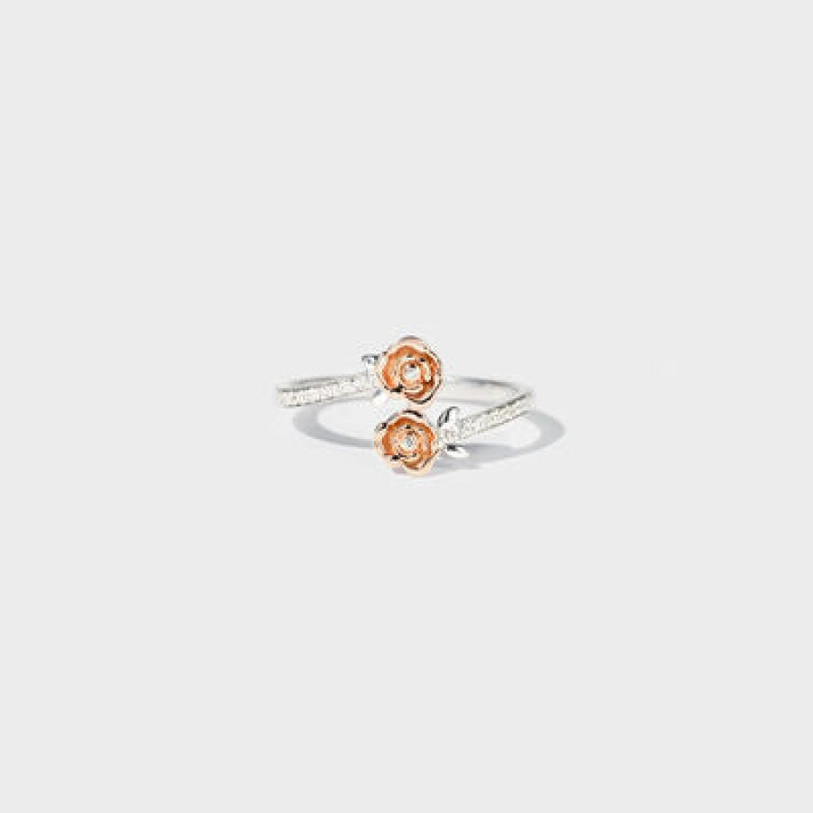 Rose Shape Inlaid Zircon Bypass Ring Silver / 6 Apparel and Accessories