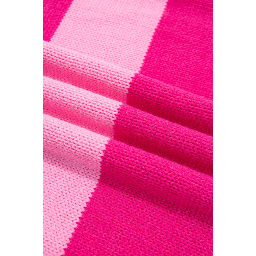 Rose Stripe Casual Colorblock Knit Drop Shoulder Relaxed Sweater Sweaters & Cardigans/Sweaters