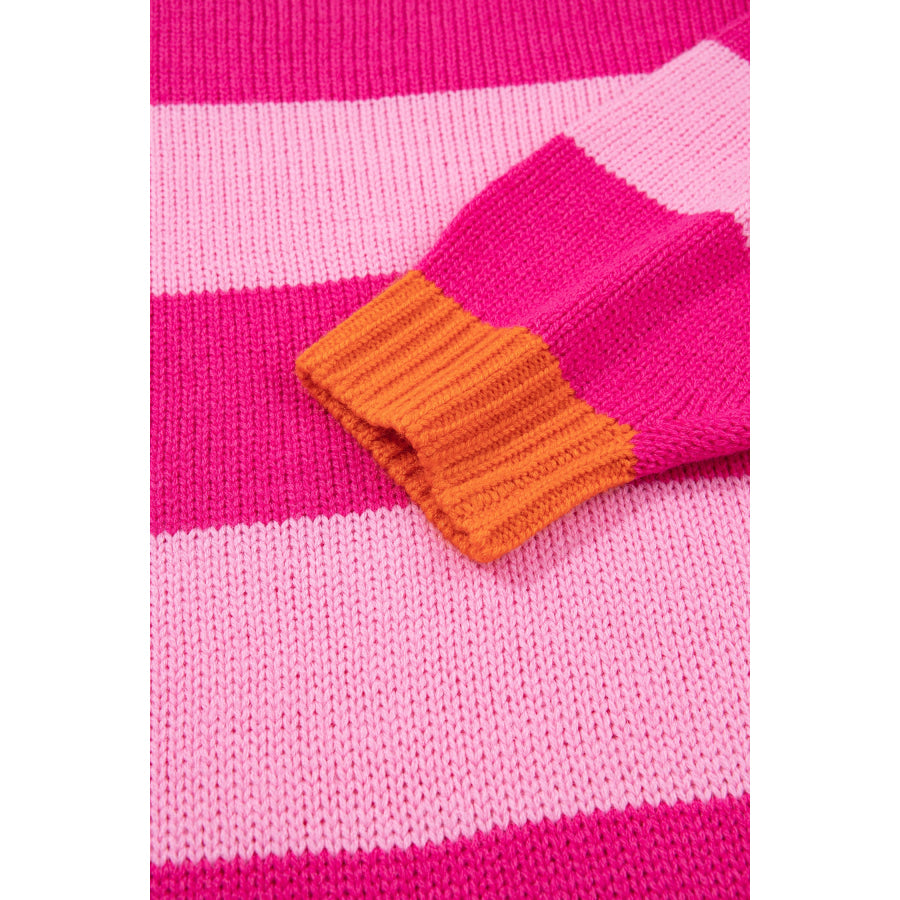 Rose Stripe Casual Colorblock Knit Drop Shoulder Relaxed Sweater Sweaters & Cardigans/Sweaters