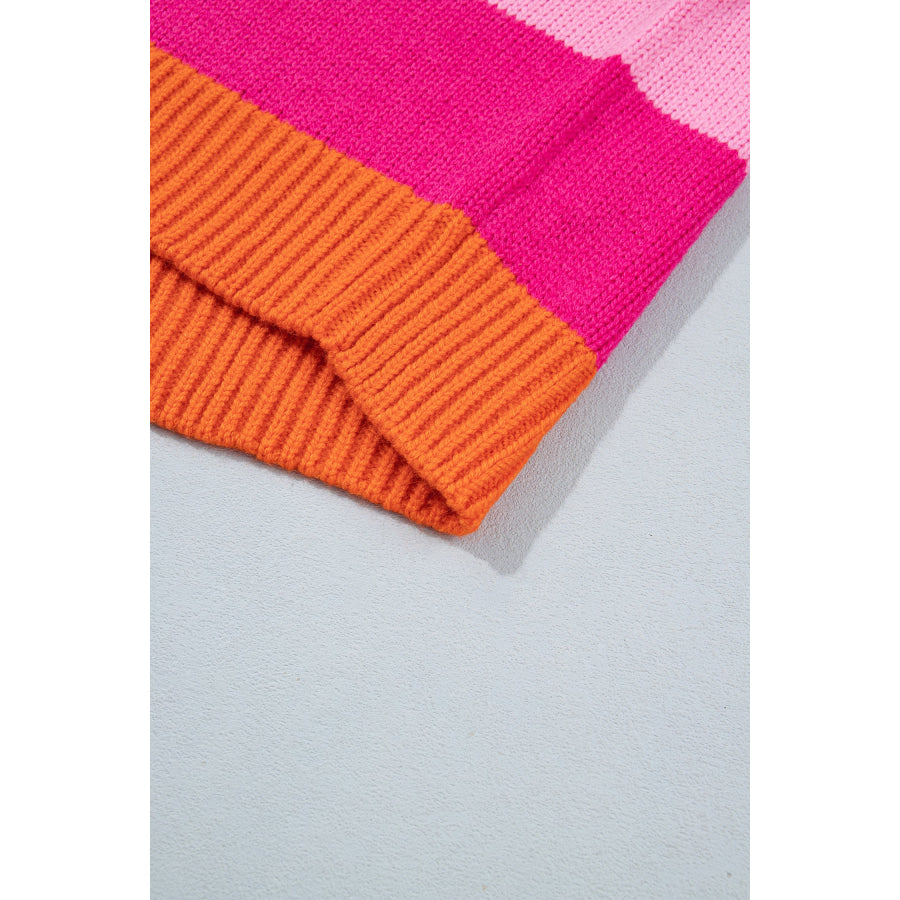 Rose Stripe Casual Colorblock Knit Drop Shoulder Relaxed Sweater Sweaters & Cardigans/Sweaters