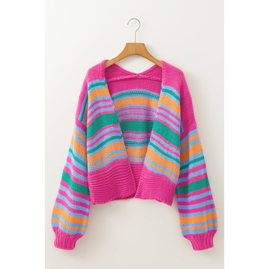 Rose Stripe Colorful Puff Sleeve Drop Shoulder Loose Cardigan Sweaters & Cardigans/Cardigans