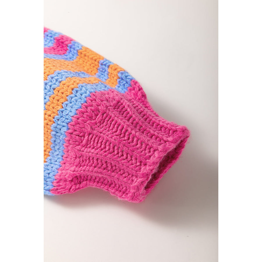 Rose Stripe Colorful Puff Sleeve Drop Shoulder Loose Cardigan Sweaters & Cardigans/Cardigans