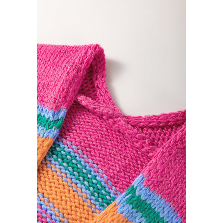 Rose Stripe Colorful Puff Sleeve Drop Shoulder Loose Cardigan Sweaters & Cardigans/Cardigans