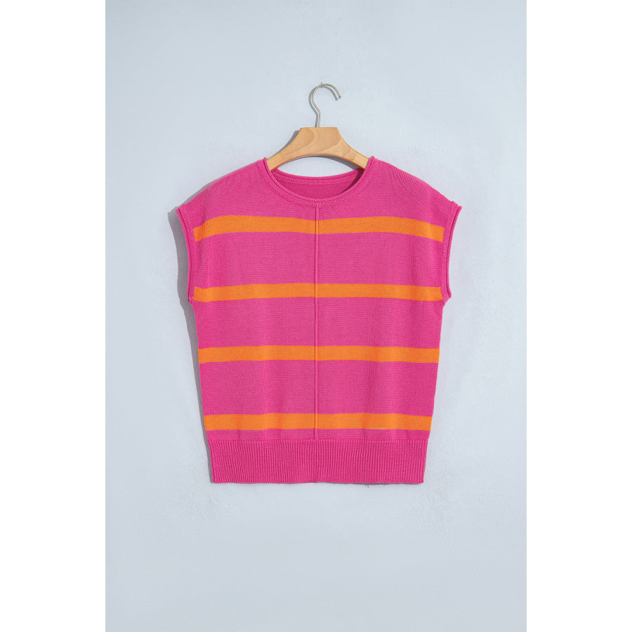 Rose Stripe Knit Western Short Sleeve Sweater Sweaters & Cardigans/Short