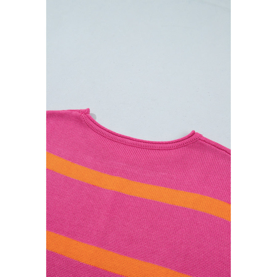 Rose Stripe Knit Western Short Sleeve Sweater Sweaters & Cardigans/Short