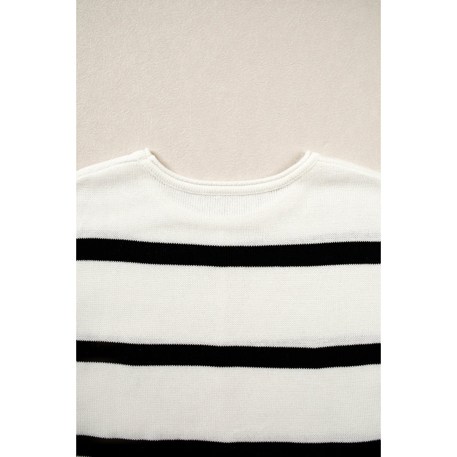 Rose Stripe Knit Western Short Sleeve Sweater Sweaters & Cardigans/Short