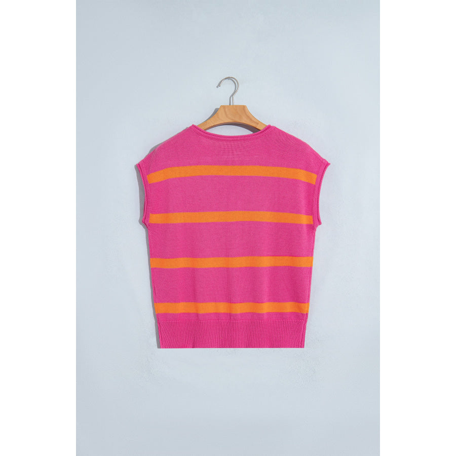 Rose Stripe Knit Western Short Sleeve Sweater Sweaters & Cardigans/Short