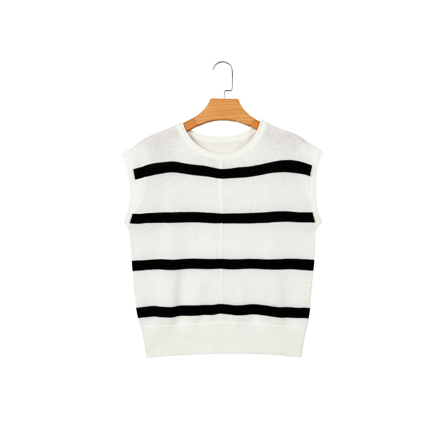 Rose Stripe Knit Western Short Sleeve Sweater Sweaters & Cardigans/Short
