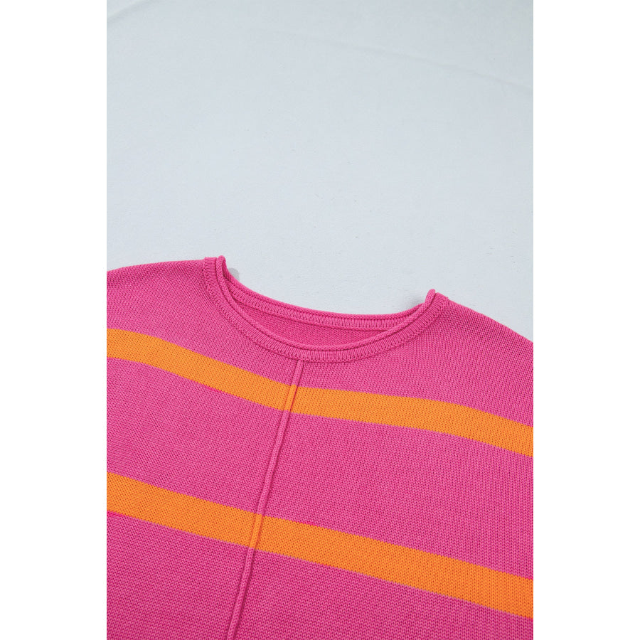 Rose Stripe Knit Western Short Sleeve Sweater Sweaters & Cardigans/Short