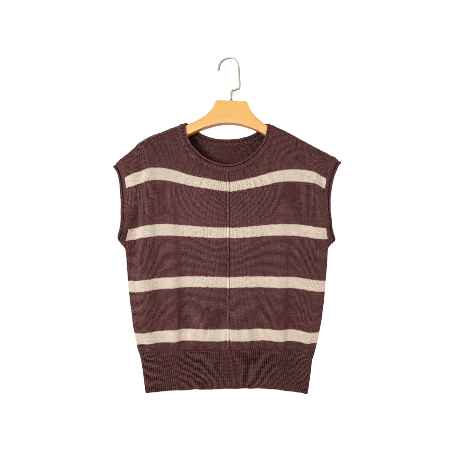 Rose Stripe Knit Western Short Sleeve Sweater Sweaters & Cardigans/Short