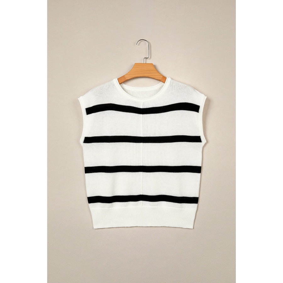 Rose Stripe Knit Western Short Sleeve Sweater Sweaters & Cardigans/Short