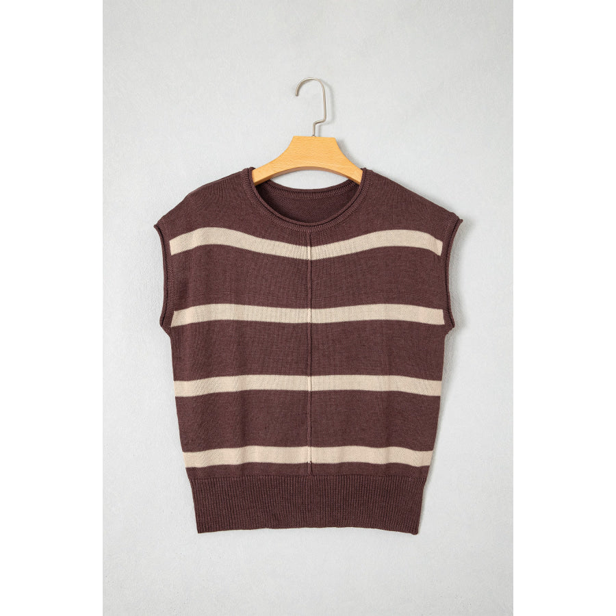 Rose Stripe Knit Western Short Sleeve Sweater Sweaters & Cardigans/Short