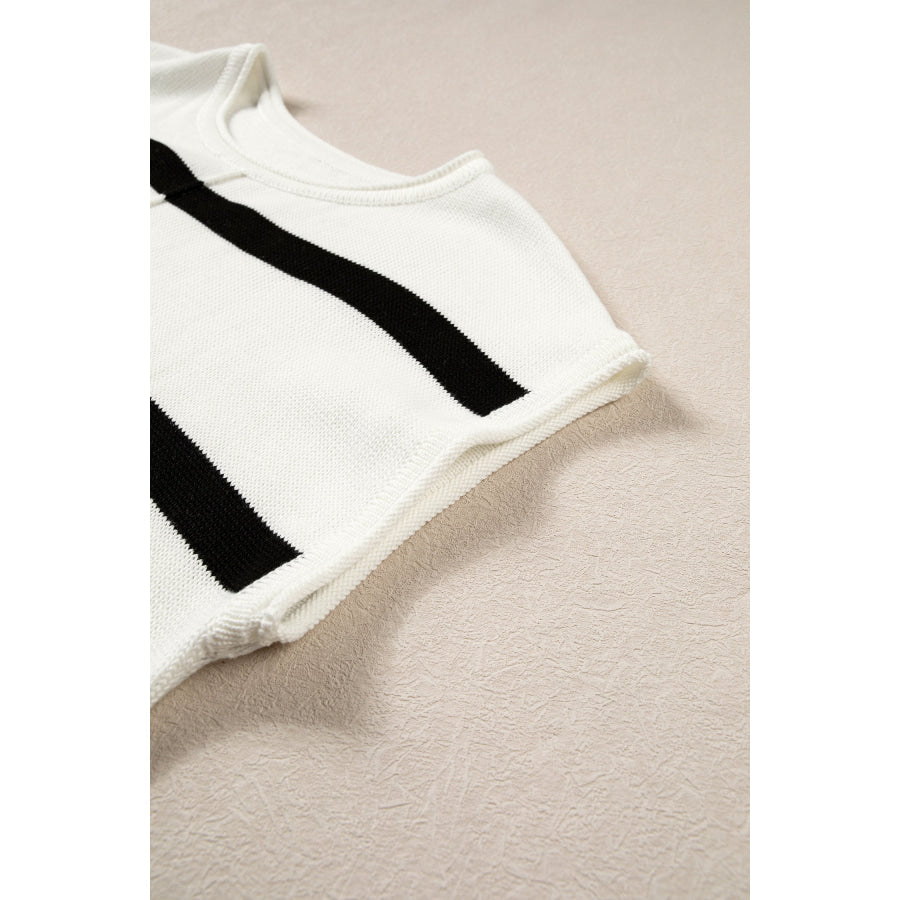 Rose Stripe Knit Western Short Sleeve Sweater Sweaters & Cardigans/Short