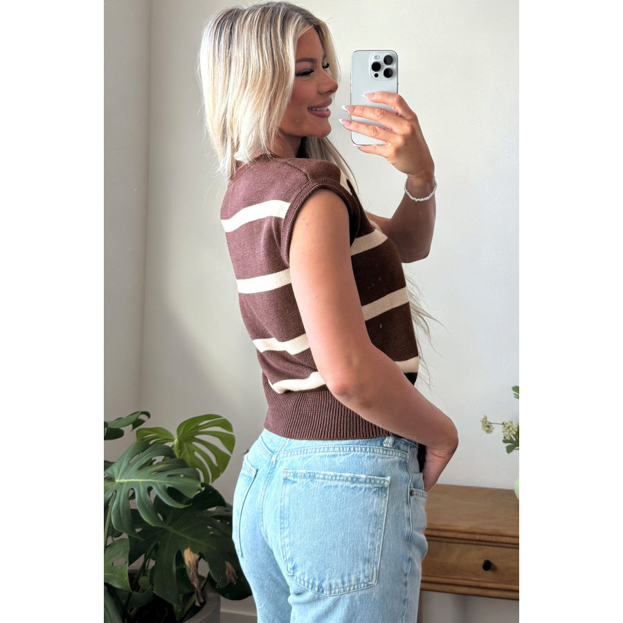 Rose Stripe Knit Western Short Sleeve Sweater Sweaters & Cardigans/Short