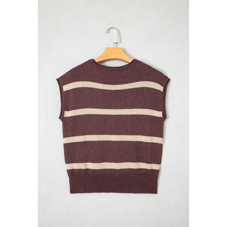 Rose Stripe Knit Western Short Sleeve Sweater Sweaters & Cardigans/Short