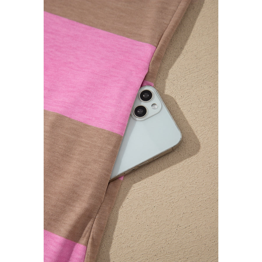 Rose Stripe Striped Button Long Sleeve Short Shift Dress Dresses/T Shirt Dresses