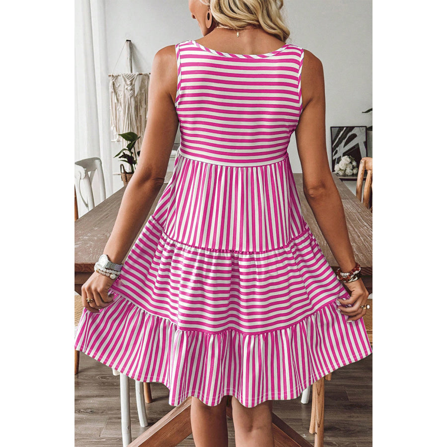 Rose Stripe U Neck Sleeveless Loose Fit Mini Dress Dresses/Mini Dresses